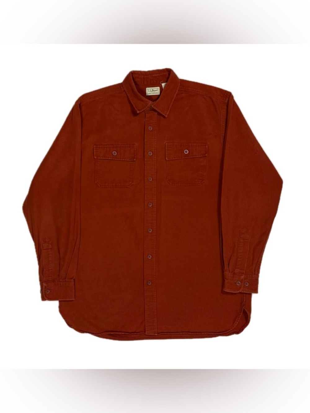 LL Bean OMT04 orange chamois cloth button up flannel shirt mens large tall